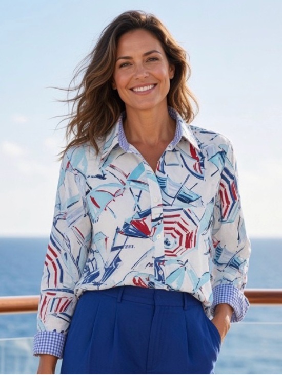 Chaps Tops - CHAPS No Iron Shirt Button Front Coastal Cruise Top 3/4 Sleeve USA Women’s L